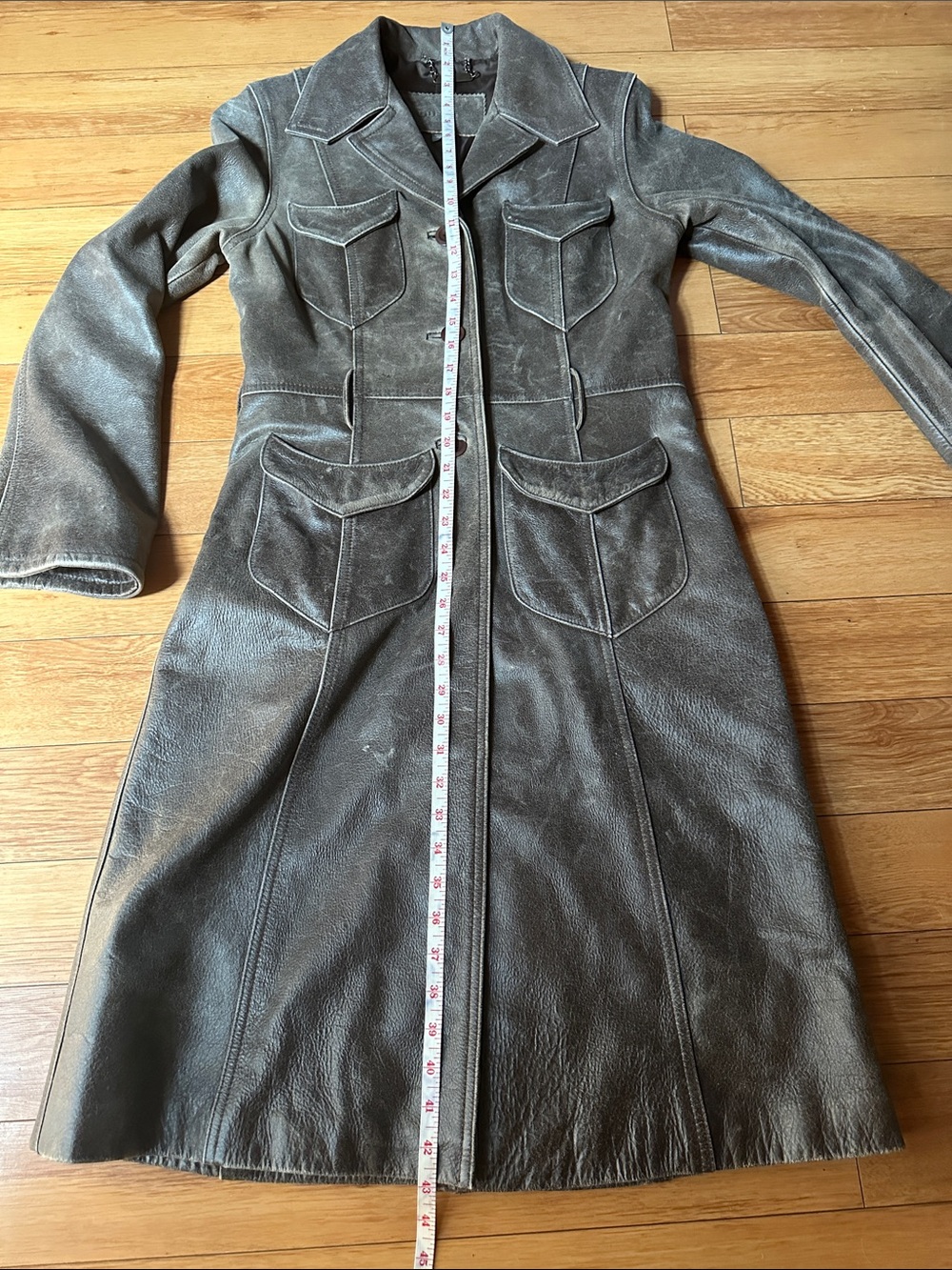 Y2K Guess Brown Long Leather Trench Coat SMALL - Picture 11 of 12